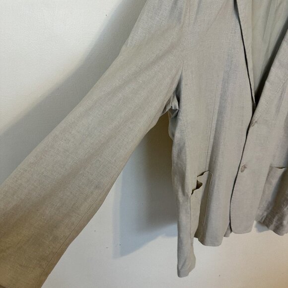 Andrew Fezza Mens Tan Beige Linen Blazer Size XL 44 Lightweight 2 Button Pockets - Picture 8 of 12